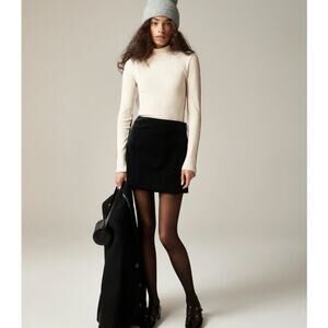 J.Crew Premium Rib Turtleneck Whipstitch Trim Top WMNS S Cream Black Long Sleeve